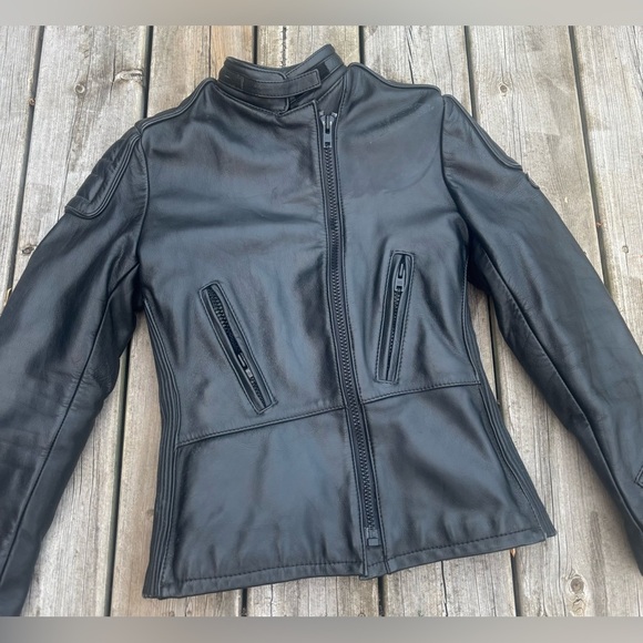 Vintage 90's Women's Black Leather Motorcycle Jacket Size Small - Picture 2 of 13